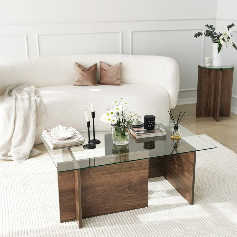 Emob - Table Basse Locelso | Verre trempé | Noyer