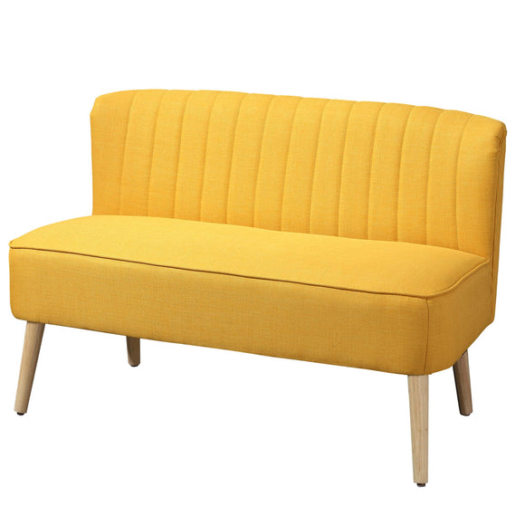 HOMCOM Canapé 2 Places en Tissu Canapé rembourré Canapé Double Siège Canapé Lounge Bois Mousse Jaune 117 x 56,5 x 77 cm