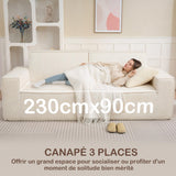 HOMCOM Canapé 3 Places en Velours côtelé 230 cm, canapé Moderne avec Assise et accoudoirs rembourrées, entièrement compressé Pas de Montage nécessaire, pour Salon, Chambre, Bureau, Beige