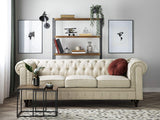 Canapé 3 Places en Tissu Beige Assise Rembourrée Large Dossier Points Chesterfield