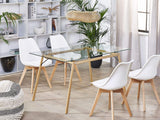 Table de Salle à Manger Design 140 x 80 cm Plateau en Verre de Sécurité et Pieds Métalliques Effet Bois pour Intérieur Moderne et Scandinave Beliani