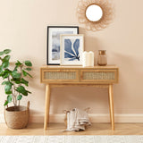 BAÏTA Console INES Effet chêne et cannage rotin