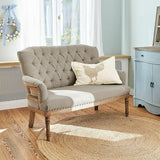 Loberon Canapé Kingsley Piquage Chesterfield Classique Pieds Tournés, Housse Résistante, Assise Bois de Manguier, Polyester, Laiton, Lin