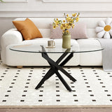 GOLDFAN Table basse ovale en verre avec pieds en métal noir, table centrale moderne en verre trempé transparent pour salon, bureau ou appartement