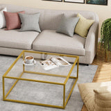 Petite table basse carrée en verre pour salon, table centrale simple et moderne pour petits espaces, table basse dorée pour salon, assemblage facile, 66 x 66 cm (doré et verre transparent)