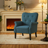 Yaheetech Fauteuil de Salon Chaise de Salon Moderne en Tissu Polyester avec Dossier Capitonné Pied en Bois Chaise d'Aappoint Simple pour Salon Chambre Bleu Marine