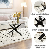 GOLDFAN Table basse ovale en verre avec pieds en métal noir, table centrale moderne en verre trempé transparent pour salon, bureau ou appartement