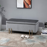 HOMCOM Banc de Rangement Coffre de Rangement Design Contemporain- Banc avec Espace de Stockage - dim. 100L x 40l x 42H cm - Velours Gris Clair piètement métal doré