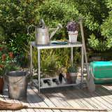 HOMCOM Table de Travail en Acier Inoxydable Table de préparation 2 étagère, Plan de Travail pour Cuisine, Garage, Jardin, 90 x 60 x 86 cm, argenté