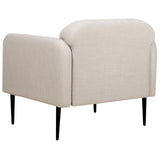 Fauteuil en Tissu Lin et Polyester Taupe Pieds en Métal Noir Hauts Accoudoirs Stouby