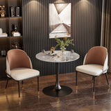 FATIVO Table à Manger Ronde Ø76 cm en Pierre Frittée - Blanc Automne+Noir