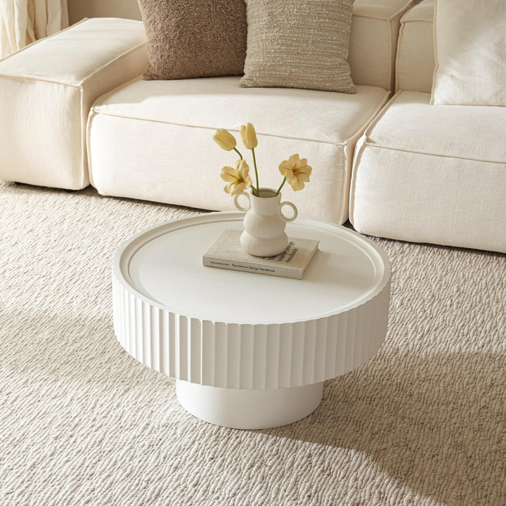 Cagnolier Table Basse Ronde Blanche, Table de Salon avec Design strié, Table Basse Blanche en Forme de Champignon avec Les Dimensions φ70 × 38 cm, Table de Salon en pin pour Salon, Chambre et Balcon Cagnolier Table Basse Ronde Blanche, Table de Salon avec Design strié, Table Basse Blanche en Forme de Champignon avec Les Dimensions φ70 × 38 cm, Table de Salon en pin pour Salon, Chambre et Balcon