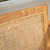 HOMCOM Fauteuil de Salon Confortable, Chaise en rotin avec Dossier en cannage, Coussin épais, Assise Profonde, Structure en Bois hévéa Tissu Aspect Lin Beige