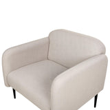 Fauteuil en Tissu Lin et Polyester Taupe Pieds en Métal Noir Hauts Accoudoirs Stouby