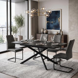 B&D home Table à manger LARS, extensible 120-160 x 80 cm, 4-6 personnes Table de cuisine Table en bois avec structure en croix noir pour cuisine, salle à manger, design industriel moderne, marbre-noir