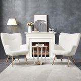Yaheetech Fauteuil Scandinave en Tissu Bouclette Chaise d'appoint avec Haut Dossier Amovible Capiton Courbé Pieds Fuselés pour Salon Bureau Chambre Blanc