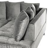 Canapé Moderne en Velours Gris d'Angle Gauche Pieds en Bois d'Eucalyptus Grena