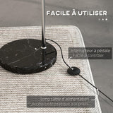HOMCOM Lampadaire sur Pied Marbre 40W E27 Longueur 110-115 cm Noir Gris