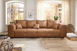 CAVADORE Big Sofa Mavericco Canapé rembourré, Taille XXL, Aspect Cuir, avec Coussin de Dossier et Coussin décoratif, 287 x 69 x 108 cm (l x H x P), en Microfibre, Cognac
