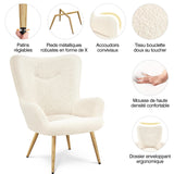 Yaheetech Fauteuil de Salon en Tissu Bouclette avec Pieds en Bois Chaise de Relaxation Fauteuil Pliable à Haut Dossier Enveloppant Ivoire