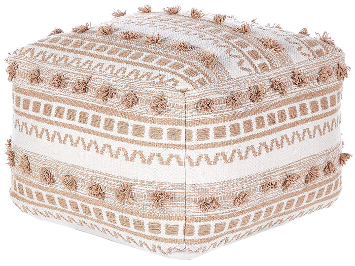 Pouf Carré en Coton Beige 50 x 50 cm Remplissage à Billes Polystyrène Karaw
