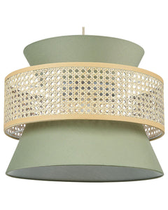 Beliani Lampe à Suspension Lumière Douce Abat-Jour en Coton Rotin Naturel et Vert Luyano