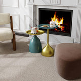 Ginhow Lot de 2 tables basses, bleues et dorées, rondes, design moderne, en métal, avec bord de table, diamètre : 40 x 60 cm, diamètre : 40 x 42 cm