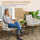 Outsunny Lot de 2 fauteuils d'extérieur chaises de Jardin 2 Places et métal et Corde PE avec Coussins, Noir et Gris