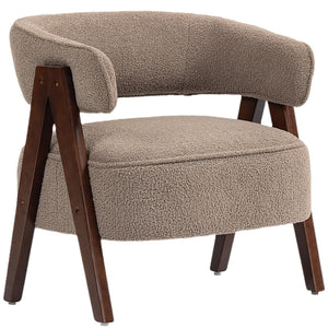 HOMCOM Fauteuil de Salon en Tissu Bouclette, Chaise rembourrée, Assise Large, Dossier Ergonomique, accoudoirs, Pieds en Bois Massif et Structure en Acier, Fauteuil de Chambre, Salon, Bureau, Marron