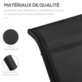 Outsunny Lot de 2 Bains de Soleil Chaise Longue Design Contemporain Table Basse Plateau Verre trempé métal époxy textilène Noir
