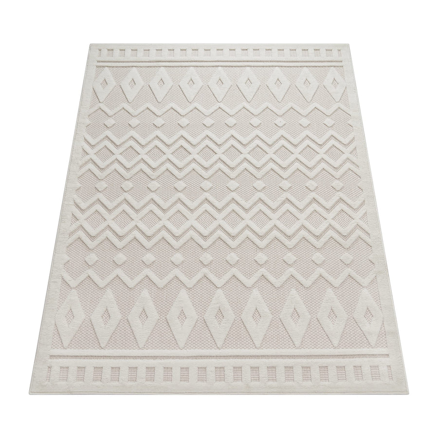 Paco Home Tapis Exterieur Terrasse Salon Cuisine Motif Scandinave Motif Ethnique Uni, Dimension:160x220 cm, Couleur:Crème 3
