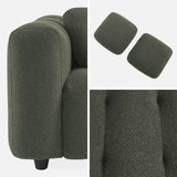 sweeek - Canapé 3 Places en Bouclette texturée capitonné Kaki foncé - Structure Bois d'eucalyptus et contreplaqué