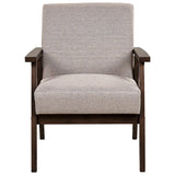 Beliani Fauteuil en Tissu Taupe et Bois d'Hévéa Sombre Accoudoirs en Bois Droit Rétro Asnes