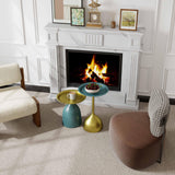 Ginhow Lot de 2 tables basses, bleues et dorées, rondes, design moderne, en métal, avec bord de table, diamètre : 40 x 60 cm, diamètre : 40 x 42 cm