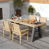 COSTWAY Ensemble de 2 Chaises de Jardin avec Cadre en Bois Massif, Chaises de Salle à Manger pour Patio avec Siège en Corde Tressée, Chaises d'Extérieur pour Balcon, Porche, Salon