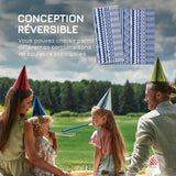 Outsunny Tapis extérieur Style Graphique - Tapis réversible 2 Motifs - dim. 2,74L x 1,82l m - PP Haute densité 310 g/m² Bleu et Blanc