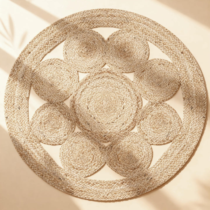 Craft Trade Naturel Bohème Rond Fleur Tapis en Jute Réversible Tressé Tapis de Jute Lavable Tissé à la Main Décor pour Cuisine Salon et Chambre - 150 cm Craft Trade Naturel Bohème Rond Fleur Tapis en Jute Réversible Tressé Tapis de Jute Lavable Tissé à la Main Décor pour Cuisine Salon et Chambre - 150 cm