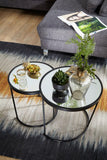 FineBuy Tables Gigognes Rond Ø 50/42 cm Deux Pièces Verre De Miroir Noir | Table De Salon Conception Moderne | Table De Salon avec Cadre en Métal | Table Fleurs Décoratif