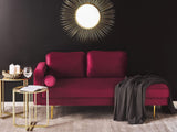 Beliani Chaise Longue Méridienne Côté Gauche en Velours Rouge Foncé avec Pieds Dorés pour Salon au Style Glamour