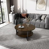 MODERION KFZ-1336 Table de salon ronde, table basse, table basse double couche, table de loisirs en bois massif, style naturel minimaliste, 85 x 85 x 45,5 cm (marron)