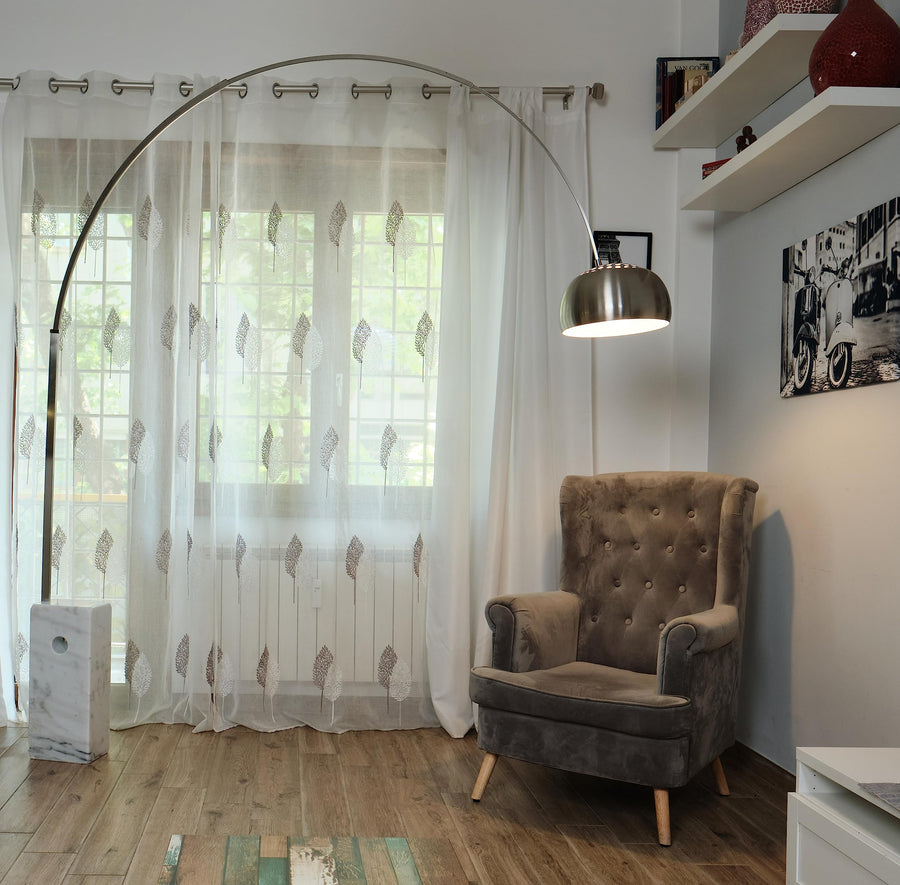 VOLERO' ; Lampe à arc Athena, Base en marbre, Tige télescopique de section rectangulaire.(Blanc)