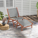 Outsunny Fauteuil de Jardin avec Repose-Pieds - Chaise Relax en Bois d'acacia et Corde résine tressée - Naturel, Gris