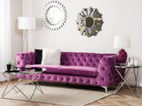 Beliani Canapé Fixe 3 Places Capitonné en Velours Violet de Qualité Idéal pour Salon au Design Glamour et Traditionnel