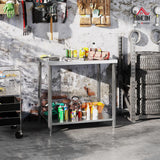 HOMCOM Table de Travail en Acier Inoxydable Table de préparation 2 étagère, Plan de Travail pour Cuisine, Garage, Jardin, 90 x 60 x 86 cm, argenté