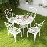 COSTWAY Ensemble Bistrot pour Patio 5 Pièces en Fonte d'Aluminium, Table Ronde avec Trou pour Parasol et 4 Chaises, Salon de Jardin Résistant aux Intempéries pour Jardin Terrasse, Blanc