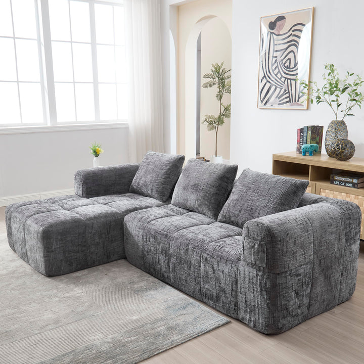 Yihomfy 250cm Canapé d'angle Convertible,Canapé-lit d'angle modulable en Forme de L,Canape Compressé,Canapé 3 Places Modulable avec Coussins, Poche Latérale,Canapé 2 Places + Coin Méridienne,Gris