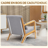 HOMCOM Fauteuil de Salon avec Cadre en Bois Massif Fauteuil Lounge - Assise Profonde - accoudoirs - Aspect Velours Gris