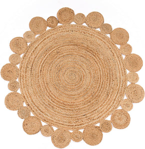 Gifiie Tapis Rond en Jute Naturelle, Tapis de Jute - 100% Écologique pour Votre Salon, Salle à Manger, Chambres et Cuisines fabriqué en Inde. (Nature, 150CM)