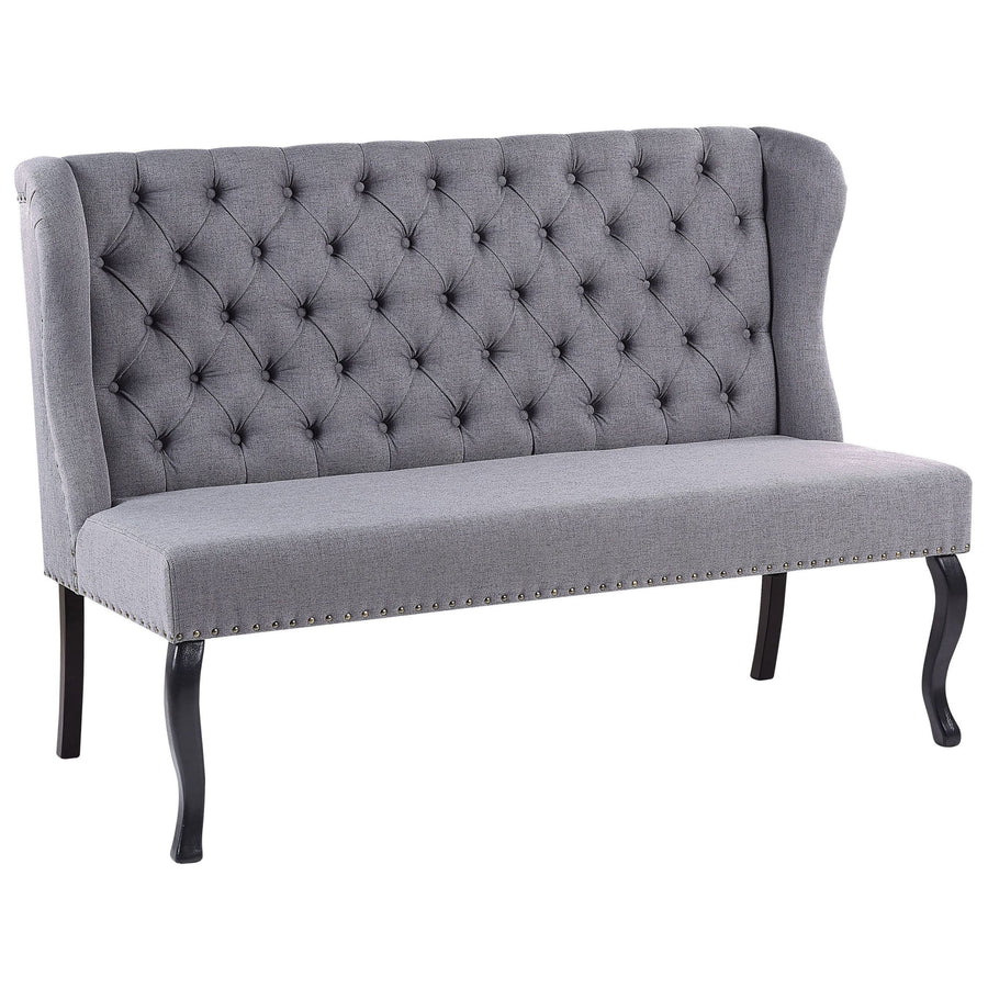 Canapé Banquette 2 Places en Tissu Gris Foncé avec Piétement Noir en Bois et Haut Dossier Capitonné pour Salon ou Couloir Vintage Classique Beliani Canapé Banquette 2 Places en Tissu Gris Foncé avec Piétement Noir en Bois et Haut Dossier Capitonné pour Salon ou Couloir Vintage Classique Beliani