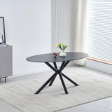 Casa Vital Melisana Table de salle à manger ovale en pierre frittée avec pieds en métal Noir mat 160 x 90 x 76 cm Charge maximale 50 kg